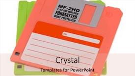  Presentation with computer storage - Cool new presentation theme with floppy disk magnetic computer data backdrop and a coral colored foreground