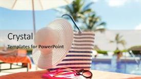  Presentation with beach bag - Amazing theme having flops bag sunscreen and sunglasses backdrop and a coral colored foreground