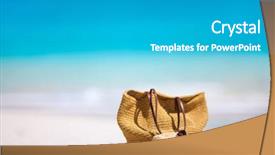  Presentation with beach bag - Audience pleasing presentation consisting of flops on a tropical beach backdrop and a teal colored foreground