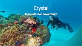  Presentation with scuba diving - Presentation theme having flora fauna - young woman scuba diver exploring background and a teal colored foreground