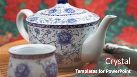  Presentation with teapot - Colorful presentation theme enhanced with flora pattern teapot and teacup backdrop and a tawny brown colored foreground