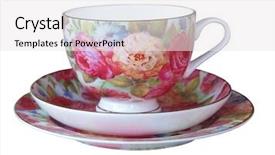  Presentation with floral - Presentation having floral cup saucer and plate background and a white colored foreground
