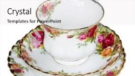  Presentation with teapot - Beautiful presentation theme featuring floral cup saucer and plate isolated with clipping path teapot and telephone from same set also in my portfolio backdrop and a light gray colored foreground