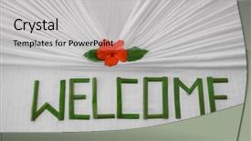  Presentation with bed hotel - PPT layouts having floral decor and word welcome background and a light gray colored foreground