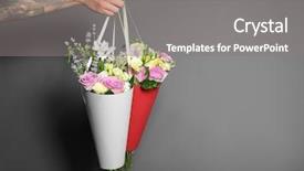  Presentation with trophy award hand holding - Slide deck consisting of floral gift paper - male hand holding beautiful bouquets background and a  colored foreground