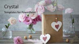  Presentation with heart of flowers - Cool new PPT layouts with floral gift paper - vintage romantic backgroud with flowers backdrop and a light gray colored foreground