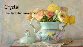  Presentation with still life crucifixion table - PPT theme with floral still life with texture background and a coral colored foreground