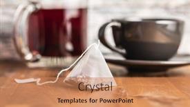  Presentation with tea - PPT layouts featuring floral-tea-bag-on-wooden background and a coral colored foreground