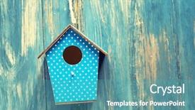  Presentation with wood rustic - PPT layouts having floral welcome - birdhouse on antique rustic wood background and a teal colored foreground
