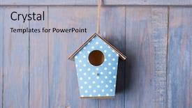  Presentation with rustic wood - Presentation theme enhanced with floral welcome - birdhouse on antique rustic wood background and a light gray colored foreground
