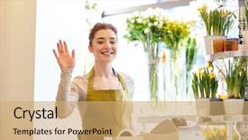  Presentation with blue and orange business people - Audience pleasing PPT layouts consisting of floral welcome - people gesture business sale backdrop and a  colored foreground