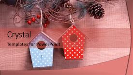  Presentation with rustic spring - PPT layouts with floral welcome - two birdhouses hang on spring background and a red colored foreground