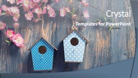  Presentation with hang - Amazing slide deck having floral welcome - two birdhouses hang on spring backdrop and a gray colored foreground