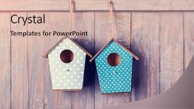  Presentation with hang - PPT theme having floral welcome - two birdhouses hang background and a lemonade colored foreground