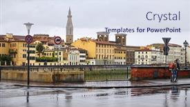  Presentation with rainy day - PPT theme featuring florence-italy-embankment-river-arno background and a sky blue colored foreground