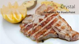  Presentation with steak - Theme with florentine-style-steak-with-lemon background and a coral colored foreground
