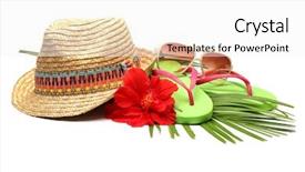  Presentation with florida beach - Audience pleasing PPT theme consisting of florida flower - beach accessories with straw-hat sun backdrop and a white colored foreground