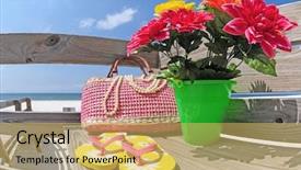  Presentation with florida beach - Cool new slide set with florida flower - beach supplies on boardwalk backdrop and a yellow colored foreground