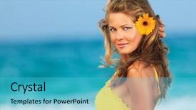  Presentation with florida beach - Beautiful PPT layouts featuring florida flower - beautiful woman in yellow dress backdrop and a  colored foreground