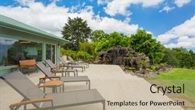  Presentation with home garden - Amazing presentation theme having florida flower - deck patio with lounge chairs backdrop and a mint green colored foreground