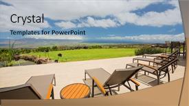  Presentation with home garden - Slides consisting of florida flower - deck patio with lounge chairs background and a light blue colored foreground