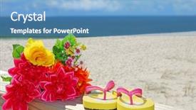 Presentation with florida beach - Beautiful PPT theme featuring florida flower - flip flops and bouquet backdrop and a  colored foreground