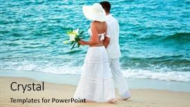  Presentation with romantic - Colorful theme enhanced with florida flower - romantic young couple walking along backdrop and a lemonade colored foreground