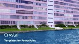  Presentation with florida beach - PPT theme featuring florida pompano beach pink building and blue waterway background and a ocean colored foreground