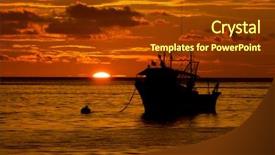  Presentation with boat - Colorful PPT theme enhanced with florida sunrise - boat on sea at sunset backdrop and a  colored foreground