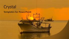  Presentation with sea fishing - Cool new slide deck with florida sunrise - fishing boats on sea backdrop and a  colored foreground