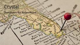 Presentation with map vintage - PPT theme consisting of florida vintage 1920s map printed background and a coral colored foreground