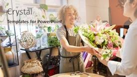  Presentation with colorful flower - Presentation theme consisting of florist-in-flower-shop-sells background and a coral colored foreground