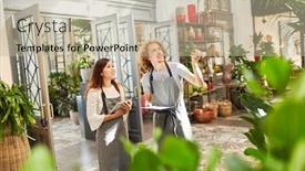  Presentation with team meeting - Beautiful PPT theme featuring florist-or-gardener-team backdrop and a mint green colored foreground