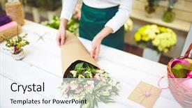  Presentation with female - PPT theme enhanced with florist selling bouquet of amaryllis background and a  colored foreground