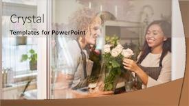  Presentation with roses - Slide set enhanced with florist-team-with-bouquet background and a coral colored foreground