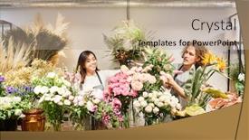  Presentation with colorful flower - PPT theme enhanced with florist-team-with-many-colorful background and a mint green colored foreground