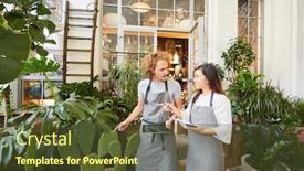  Presentation with computer - Presentation theme with florist-team-with-tablet-computer background and a tawny brown colored foreground