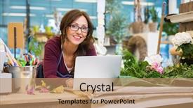  Presentation with flower pedals - Theme enhanced with florist using laptop at counter background and a coral colored foreground