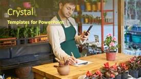  Presentation with order - Presentation design having florist-with-mobile-phone background and a tawny brown colored foreground