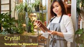  Presentation with flower - Beautiful PPT theme featuring florist-with-tablet-pc backdrop and a tawny brown colored foreground