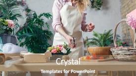  Presentation with photo - PPT theme with florist woman cutting scissor rope background and a  colored foreground