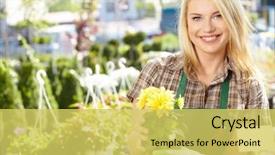  Presentation with flower woman - PPT layouts enhanced with florists woman working with flowers background and a yellow colored foreground