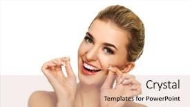  Presentation with teeth - Theme consisting of floss - young caucasian woman flossing her background and a lemonade colored foreground
