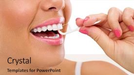  Presentation with pregnant woman cleaning - Audience pleasing slides consisting of flossing using f-shaped dental backdrop and a coral colored foreground