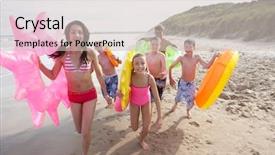  Presentation with teenagers - Beautiful slides featuring joy summer camp - teenagers on beach backdrop and a soft green colored foreground