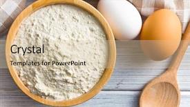  Presentation with flour - Colorful presentation design enhanced with flour and eggs on kitchen backdrop and a soft green colored foreground