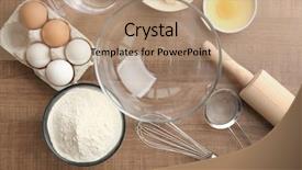  Presentation with table ronde - PPT layouts with flour and ingredients for dough background and a coral colored foreground