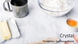  Presentation with baking tools - Audience pleasing presentation theme consisting of flour eggs and baking tools backdrop and a white colored foreground