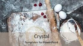  Presentation with rolling ball - Audience pleasing theme consisting of flour eggs raspberries and rolling backdrop and a mint green colored foreground