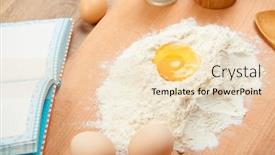  Presentation with baking utensils - Beautiful presentation featuring flour heap and broken egg closeup for baking on a wooden background raw food and kitchen utensils backdrop and a lemonade colored foreground